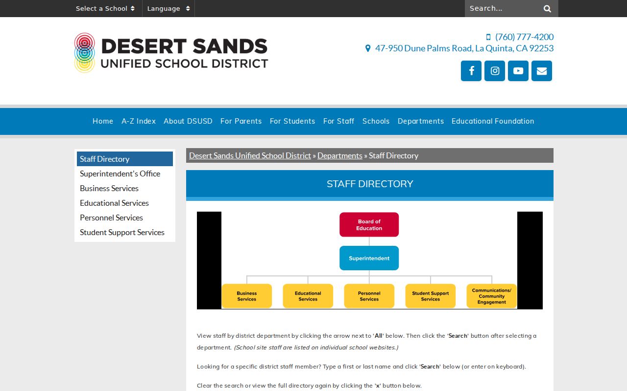Indio people directories screenshot of Desert Sands Unified staff search