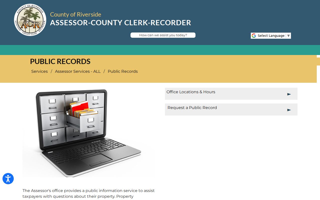 Indio public records custodian routing at Riverside County ACR