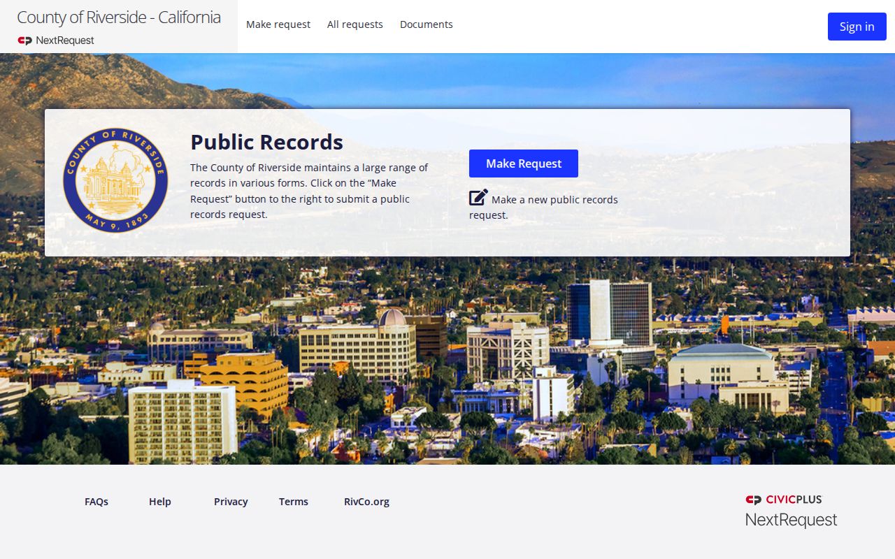 Indio public records request route through Riverside County NextRequest