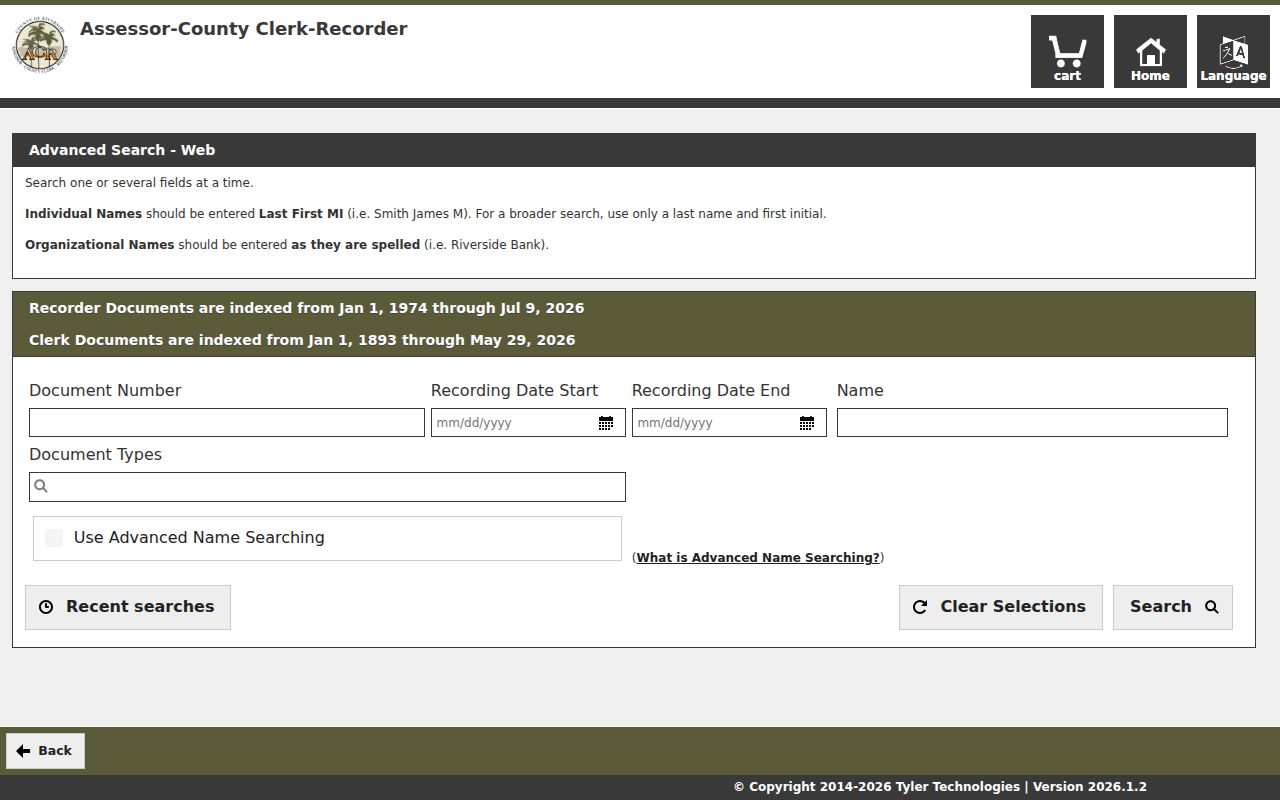 Indio public records advanced recorder search fields